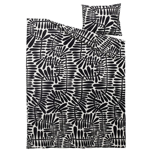 MAJSMOTT Housse de couette et 1 taie, blanc cassé/noir, 150x200/50x60 cm