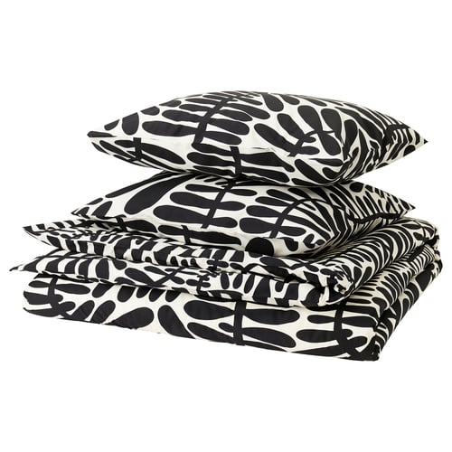MAJSMOTT Housse de couette et 2 taies, blanc cassé/noir, 240x220/50x60 cm
