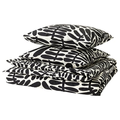 MAJSMOTT Housse de couette et 2 taies, blanc cassé/noir, 240x220/50x60 cm