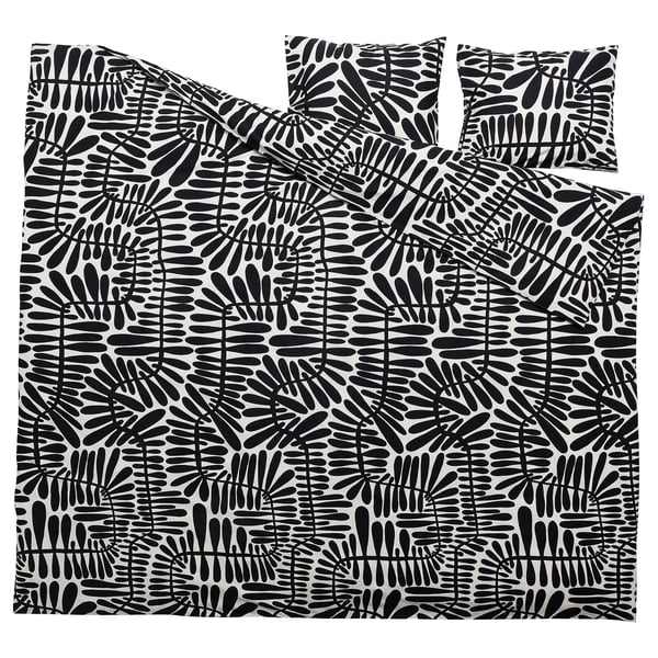 MAJSMOTT Housse de couette et 2 taies, blanc cassé/noir, 240x220/50x60 cm