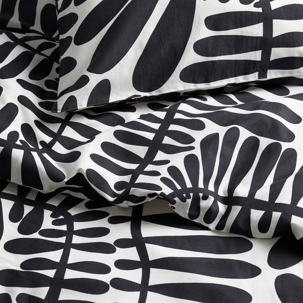 MAJSMOTT Housse de couette et 2 taies, blanc cassé/noir, 240x220/50x60 cm