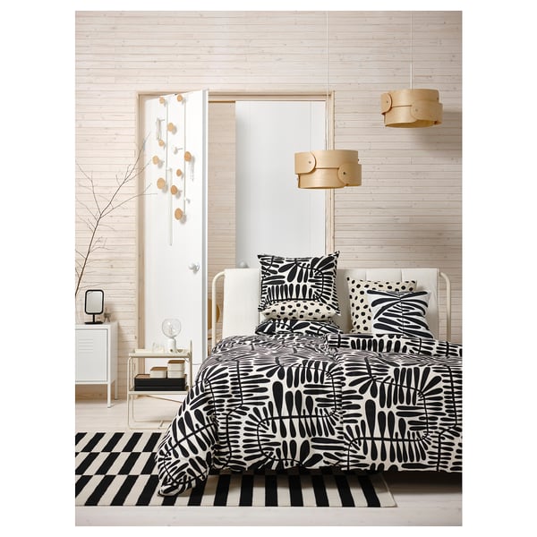 MAJSMOTT Housse de couette et 2 taies, blanc cassé/noir, 240x220/50x60 cm