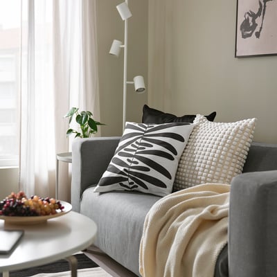 MAJSMOTT Housse de coussin, blanc cassé/noir, 50x50 cm