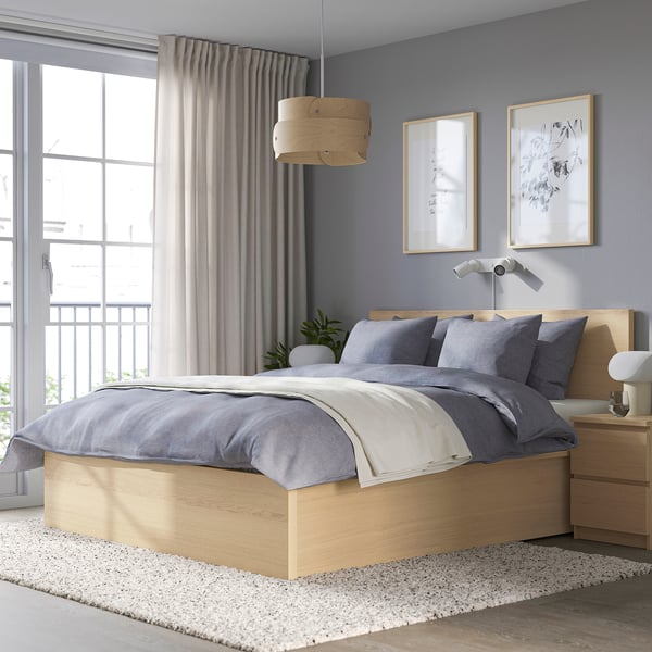 MALM Cadre lit coffre, plaqué chêne blanchi, 140x200 cm