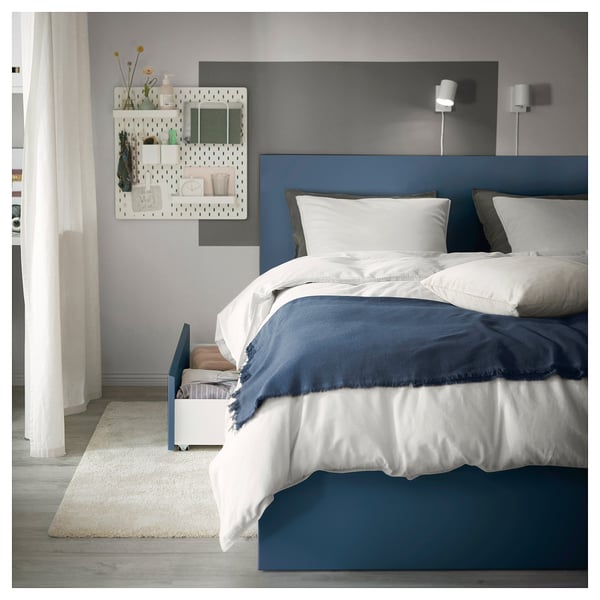 MALM Cadre lit, haut+4rgt, bleu, 160x200 cm