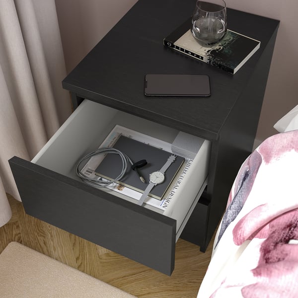 MALM Commode 2 tiroirs, brun noir, 40x55 cm