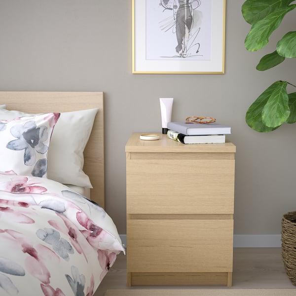 MALM Commode 2 tiroirs, plaqué chêne blanchi, 40x55 cm