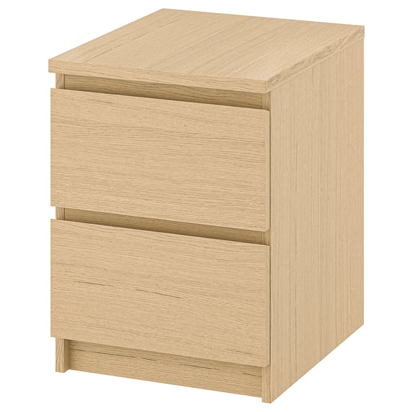MALM Commode 2 tiroirs, plaqué chêne blanchi, 40x55 cm