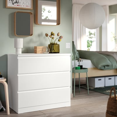 MALM Commode 3 tiroirs, blanc, 80x78 cm