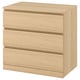 MALM Commode 3 tiroirs, plaqué chêne blanchi, 80x78 cm