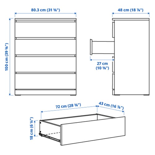 MALM Commode 4 tiroirs, blanc, 80x100 cm