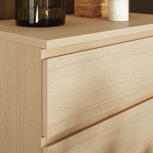 MALM Commode 6 tiroirs, plaqué chêne blanchi, 80x123 cm