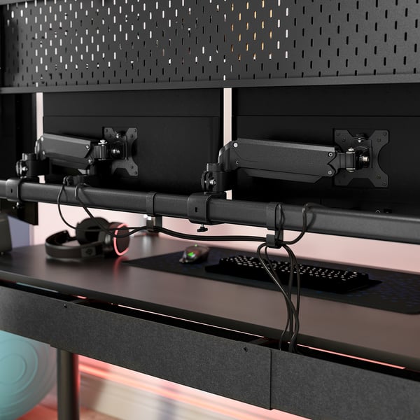 MÅLOMRÅDE Bureau gamer assis/debout, avec bras d'écran/électrique noir, 180x80 cm