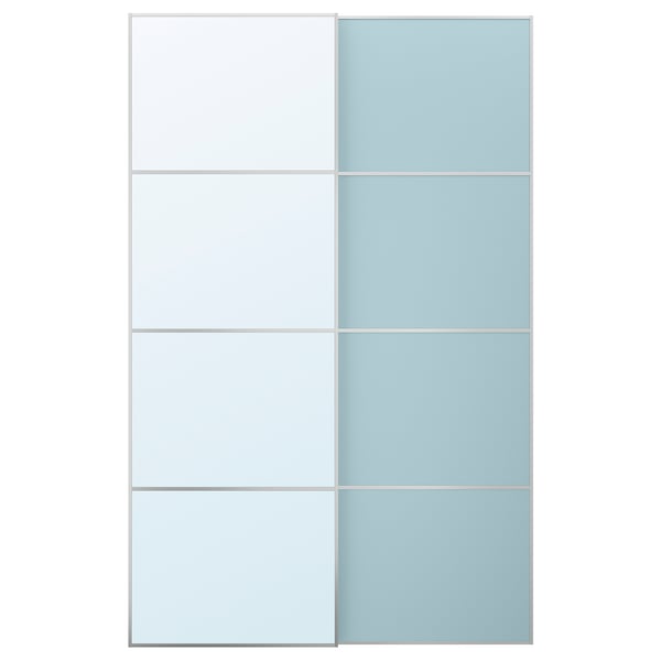MEHAMN/AULI Jeu 2 ptes coul, aluminium double face/bleu clair miroir, 150x236 cm