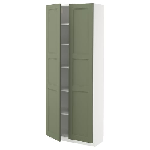 METOD Armoire avec tablettes, blanc/Axstad gris vert, 80x37x200 cm