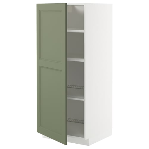 METOD Armoire avec tablettes, blanc/Axstad gris vert, 60x60x140 cm