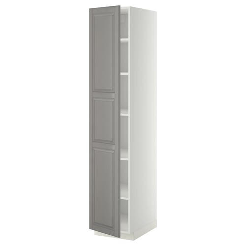 METOD Armoire avec tablettes, blanc/Bodbyn gris, 40x60x200 cm
