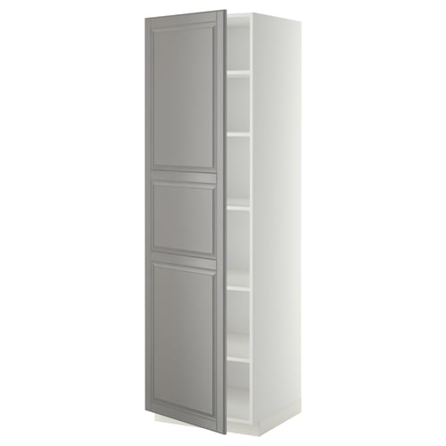 METOD Armoire avec tablettes, blanc/Bodbyn gris, 60x60x200 cm