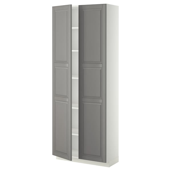 METOD Armoire avec tablettes, blanc/Bodbyn gris, 80x37x200 cm