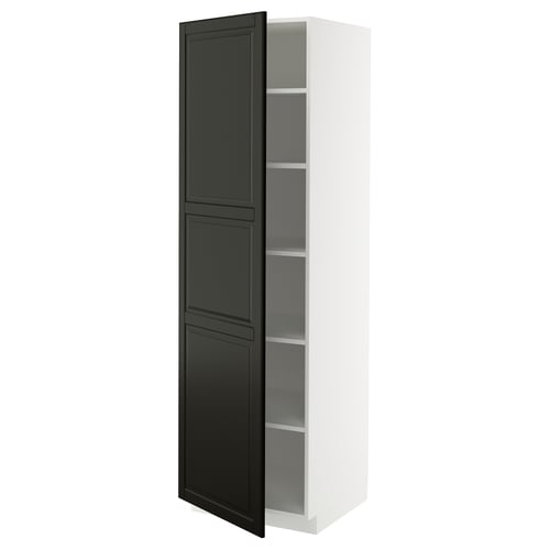 METOD Armoire avec tablettes, blanc/Bodbyn noir, 60x60x200 cm