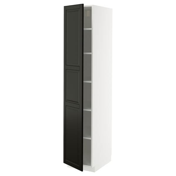 METOD Armoire avec tablettes, blanc/Bodbyn noir, 40x60x200 cm