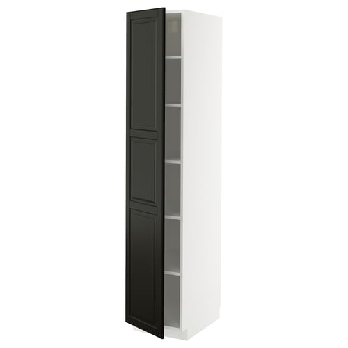METOD Armoire avec tablettes, blanc/Bodbyn noir, 40x60x200 cm