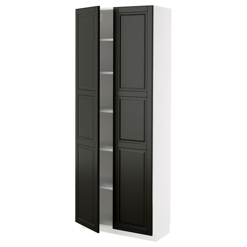 METOD Armoire avec tablettes, blanc/Bodbyn noir, 80x37x200 cm