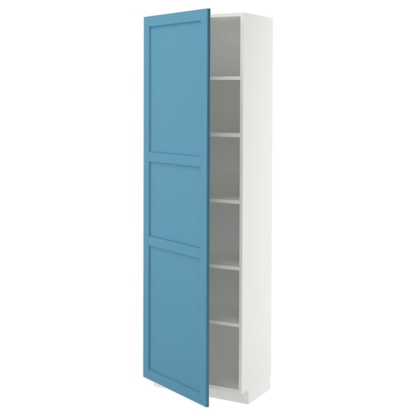 METOD Armoire avec tablettes, blanc/Lerhyttan bleu, 60x37x200 cm