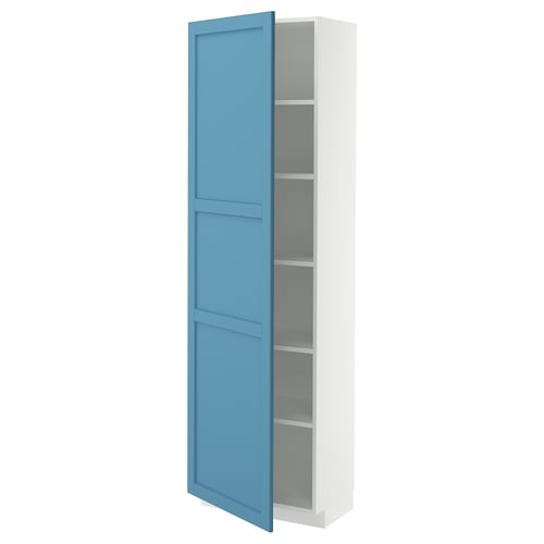 METOD Armoire avec tablettes, blanc/Lerhyttan bleu, 60x37x200 cm