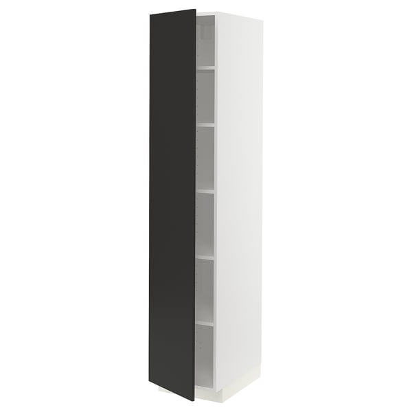 METOD Armoire avec tablettes, blanc/Nickebo anthracite mat, 40x60x200 cm