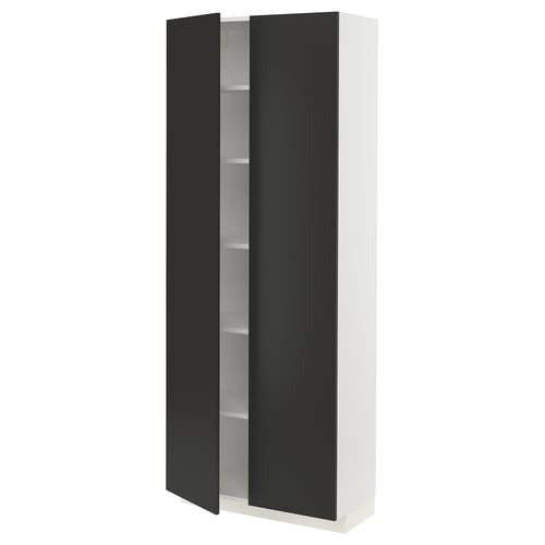 METOD Armoire avec tablettes, blanc/Nickebo anthracite mat, 80x37x200 cm