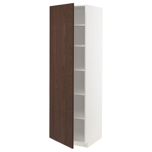 METOD Armoire avec tablettes, blanc/Sinarp brun, 60x60x200 cm