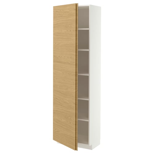 METOD Armoire avec tablettes, blanc/VOXTORP motif chêne poignée verticale, 60x37x200 cm