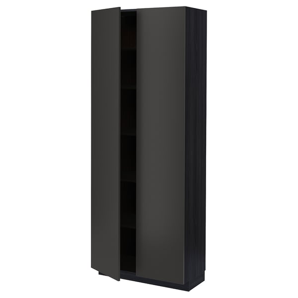 METOD Armoire avec tablettes, noir/Nickebo anthracite mat, 80x37x200 cm