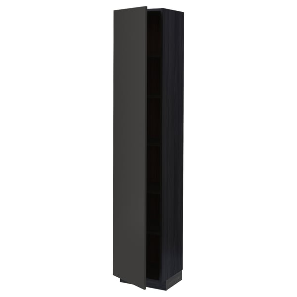 METOD Armoire avec tablettes, noir/Nickebo anthracite mat, 40x37x200 cm