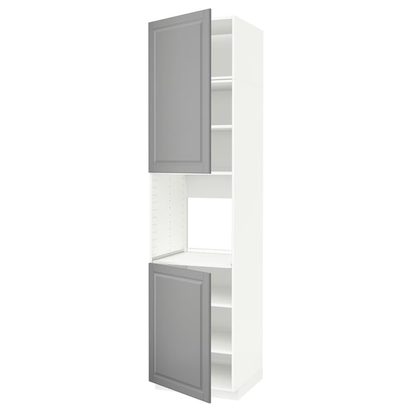 METOD Armoire four + 2 portes/tablette, blanc/Bodbyn gris, 60x60x240 cm