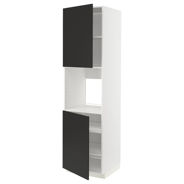 METOD Armoire four + 2 portes/tablette, blanc/Nickebo anthracite mat, 60x60x220 cm