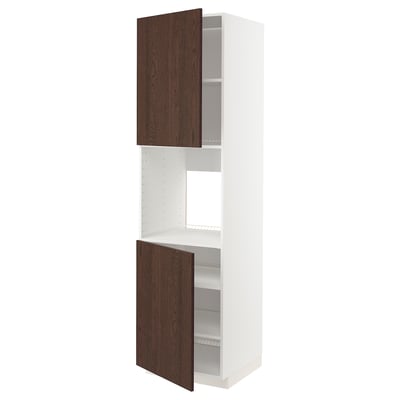 METOD Armoire four + 2 portes/tablette, blanc/Sinarp brun, 60x60x220 cm