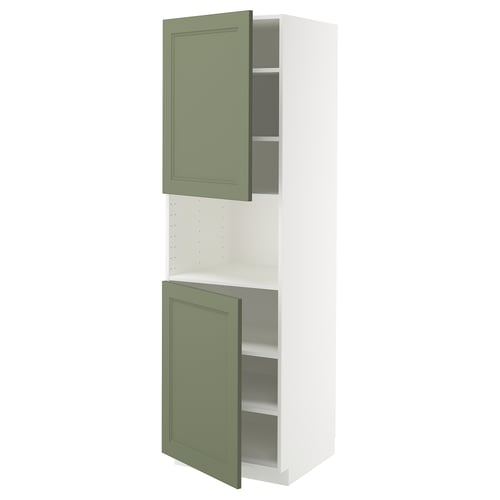 METOD Armoire micro-ondes+2ptes/tablette, blanc/Axstad gris vert, 60x60x200 cm