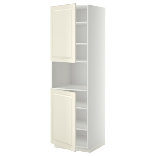 METOD Armoire micro-ondes+2ptes/tablette, blanc/Bodbyn blanc cassé, 60x60x200 cm