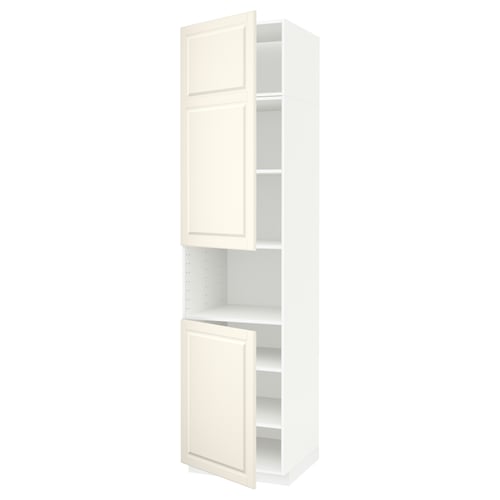 METOD Armoire micro-ondes+2ptes/tablette, blanc/Bodbyn blanc cassé, 60x60x240 cm