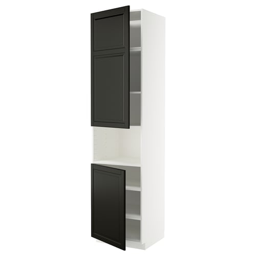 METOD Armoire micro-ondes+2ptes/tablette, blanc/Bodbyn noir, 60x60x240 cm