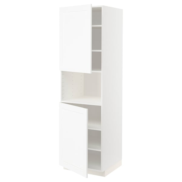 METOD Armoire micro-ondes+2ptes/tablette, blanc Enköping/blanc effet bois, 60x60x200 cm