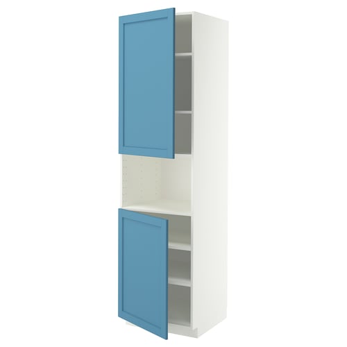 METOD Armoire micro-ondes+2ptes/tablette, blanc/Lerhyttan bleu, 60x60x220 cm