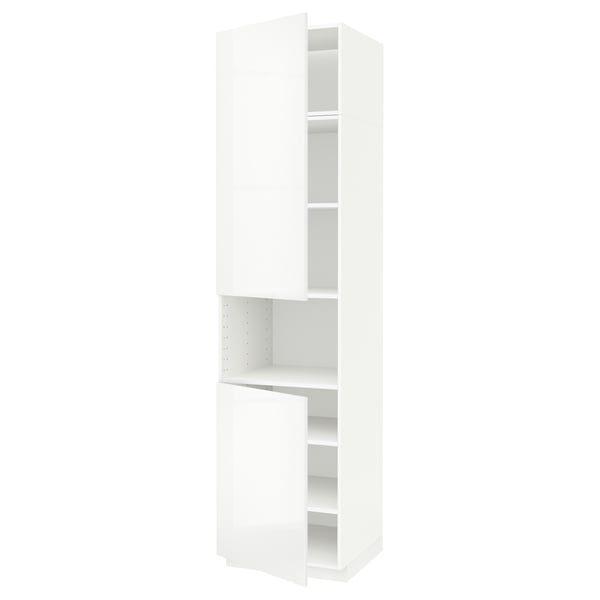 METOD Armoire micro-ondes+2ptes/tablette, blanc/Ringhult blanc, 60x60x240 cm
