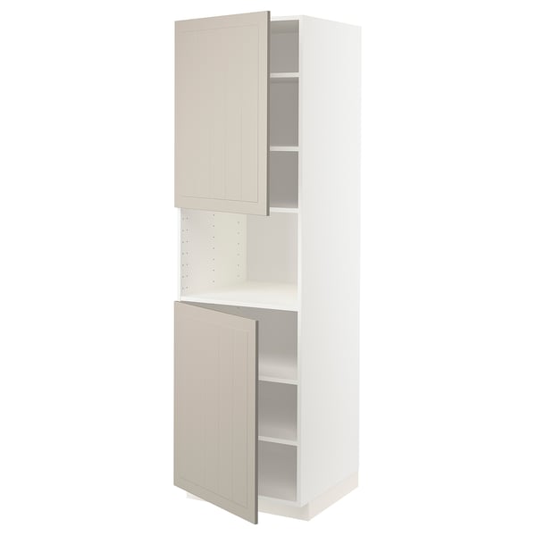 METOD Armoire micro-ondes+2ptes/tablette, blanc/Stensund beige, 60x60x200 cm