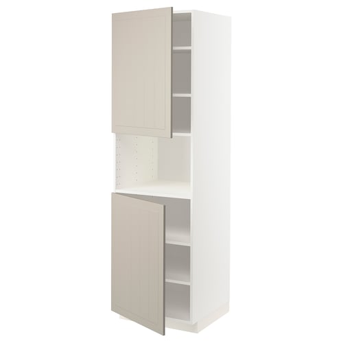 METOD Armoire micro-ondes+2ptes/tablette, blanc/Stensund beige, 60x60x200 cm