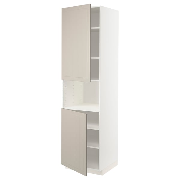 METOD Armoire micro-ondes+2ptes/tablette, blanc/Stensund beige, 60x60x220 cm