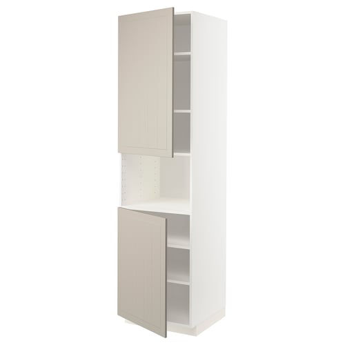 METOD Armoire micro-ondes+2ptes/tablette, blanc/Stensund beige, 60x60x220 cm