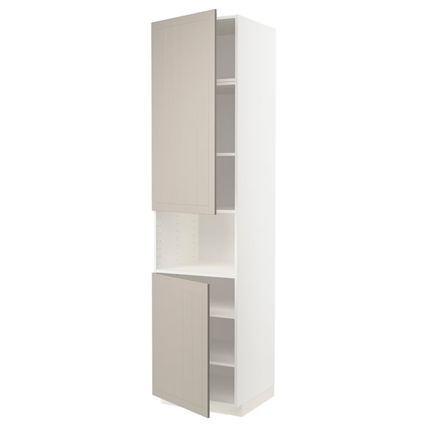 METOD Armoire micro-ondes+2ptes/tablette, blanc/Stensund beige, 60x60x240 cm
